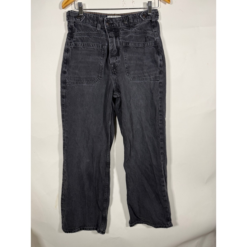 We The Free Free People Washed Black Utility Straight Leg Jeans Size 28